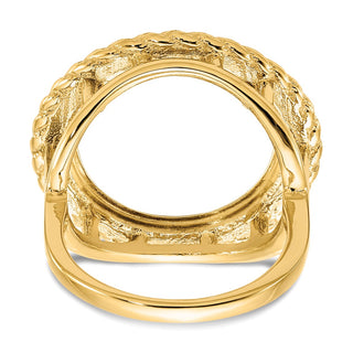 14k Yellow Gold Ladies Polished Rope 16.5mm Coin Bezel Ring - Fits 1/10 oz American Eagle and 1/10 oz Krugerrand