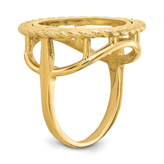 14k Yellow Gold Ladies Polished Rope 16.5mm Coin Bezel Ring - Fits 1/10 oz American Eagle and 1/10 oz Krugerrand