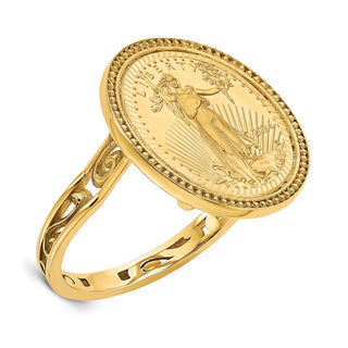 14k Yellow Gold 1/10oz American Eagle Diamond-Cut Coin Ring CR1D/10AEC