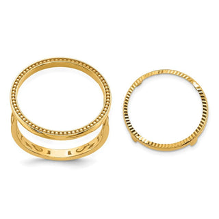 10k Yellow Gold Ladies Polished and Diamond-cut with Filigree Sides and Beaded Top 16.5mm Coin Bezel Ring - Fits 1/10 oz American Eagle and 1/10 oz Krugerrand