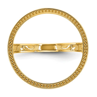 14k Yellow Gold Ladies Polished & Beaded 16.5mm Coin Bezel Ring - Fits 1/10 oz American Eagle and 1/10 oz Krugerrand
