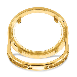 14k Yellow Gold Ladies Polished & Beaded 16.5mm Coin Bezel Ring - Fits 1/10 oz American Eagle and 1/10 oz Krugerrand