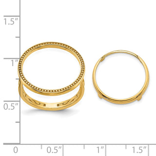 14k Yellow Gold Ladies Polished & Beaded 16.5mm Coin Bezel Ring - Fits 1/10 oz American Eagle and 1/10 oz Krugerrand