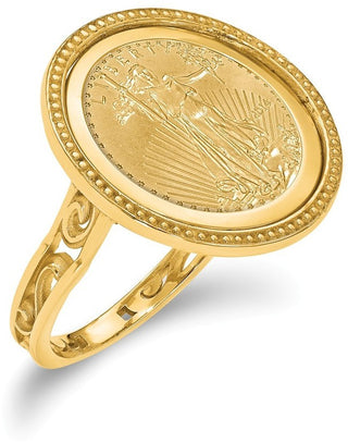 14k Yellow Gold 1/10oz American Eagle Polished Coin Ring CR1/10AEC