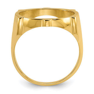 14k Yellow Gold Mens Polished & Diamond-cut Fluted 16.5mm Coin Bezel Ring - Fits 1/10 oz American Eagle and 1/10 oz Krugerrand