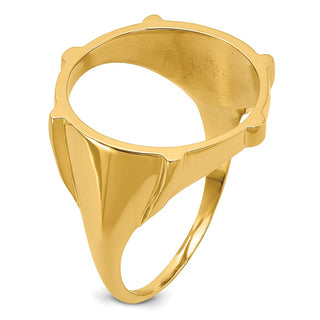 14k Yellow Gold Mens Polished & Diamond-cut Fluted 16.5mm Coin Bezel Ring - Fits 1/10 oz American Eagle and 1/10 oz Krugerrand
