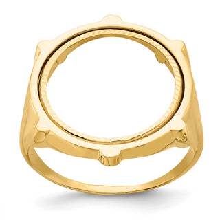 14k Yellow Gold Mens Polished & Diamond-cut Fluted 16.5mm Coin Bezel Ring - Fits 1/10 oz American Eagle and 1/10 oz Krugerrand