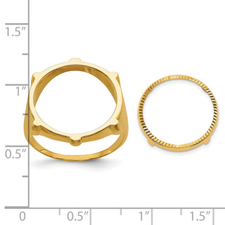 14k Yellow Gold Mens Polished & Diamond-cut Fluted 16.5mm Coin Bezel Ring - Fits 1/10 oz American Eagle and 1/10 oz Krugerrand