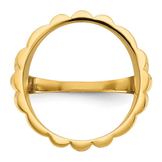 14k Yellow Gold Ladies Polished & Diamond-cut Fluted 16.5mm Coin Bezel Ring - Fits 1/10 oz American Eagle and 1/10 oz Krugerrand