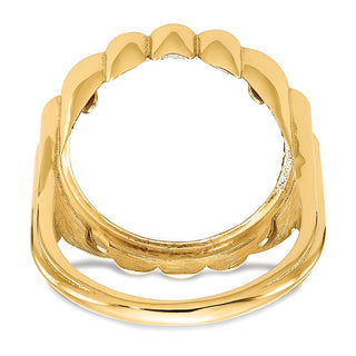 14k Yellow Gold Ladies Polished & Diamond-cut Fluted 16.5mm Coin Bezel Ring - Fits 1/10 oz American Eagle and 1/10 oz Krugerrand