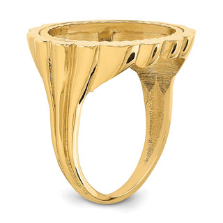 14k Yellow Gold Ladies Polished & Diamond-cut Fluted 16.5mm Coin Bezel Ring - Fits 1/10 oz American Eagle and 1/10 oz Krugerrand