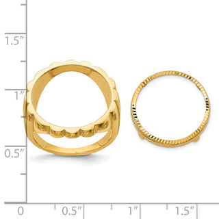 14k Yellow Gold Ladies Polished & Diamond-cut Fluted 16.5mm Coin Bezel Ring - Fits 1/10 oz American Eagle and 1/10 oz Krugerrand