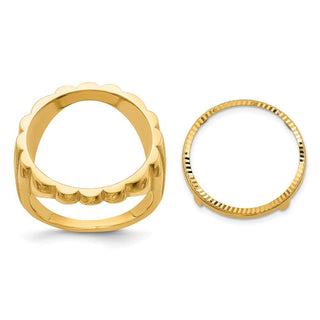 10k Yellow Gold Ladies Polished and Diamond-cut Fluted 16.5mm Coin Bezel Ring - Fits 1/10 oz American Eagle and 1/10 oz Krugerrand