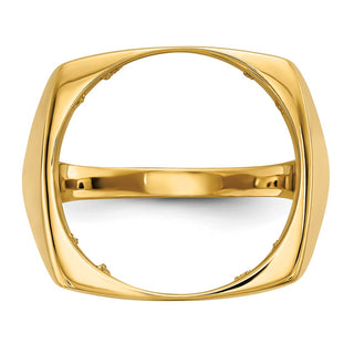 14k Yellow Gold Mens Polished & Diamond-cut Square 16.5mm Coin Bezel Ring - Fits 1/10 oz American Eagle and 1/10 oz Krugerrand