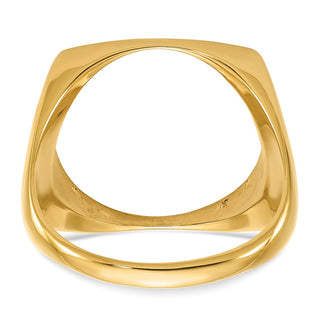 14k Yellow Gold Mens Polished & Diamond-cut Square 16.5mm Coin Bezel Ring - Fits 1/10 oz American Eagle and 1/10 oz Krugerrand