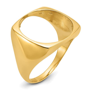 10k Yellow Gold Mens Polished and Diamond-cut Square Shaped 16.5mm Coin Bezel Ring - Fits 1/10 oz American Eagle and 1/10 oz Krugerrand