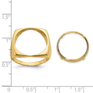 14k Yellow Gold Mens Polished & Diamond-cut Square 16.5mm Coin Bezel Ring - Fits 1/10 oz American Eagle and 1/10 oz Krugerrand