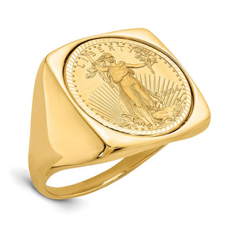 14k Yellow Gold 1/10oz American Eagle Diamond-Cut Coin Ring CR4D/10AEC