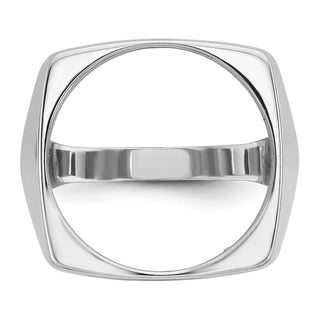 14k White Gold Mens Polished Square Shaped 16.5mm Coin Bezel Ring - Fits 1/10 oz American Eagle and 1/10 oz Krugerrand
