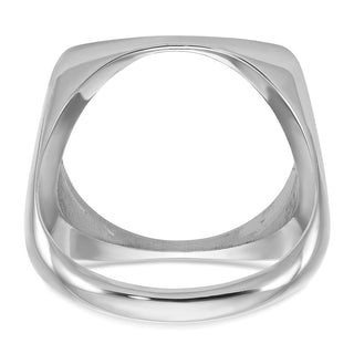 14k White Gold Mens Polished Square Shaped 16.5mm Coin Bezel Ring - Fits 1/10 oz American Eagle and 1/10 oz Krugerrand