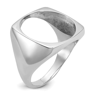 14k White Gold Mens Polished Square Shaped 16.5mm Coin Bezel Ring - Fits 1/10 oz American Eagle and 1/10 oz Krugerrand