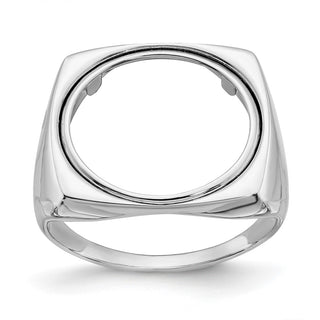 14k White Gold Mens Polished Square Shaped 16.5mm Coin Bezel Ring - Fits 1/10 oz American Eagle and 1/10 oz Krugerrand