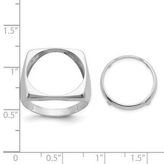 14k White Gold Mens Polished Square Shaped 16.5mm Coin Bezel Ring - Fits 1/10 oz American Eagle and 1/10 oz Krugerrand