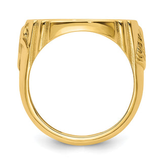 14k Yellow Gold Mens Polished & Diamond-cut Horse Side 16.5mm Coin Bezel Ring - Fits 1/10 oz American Eagle and 1/10 oz Krugerrand
