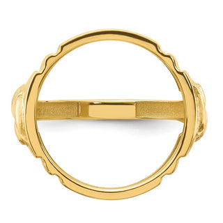 14k Yellow Gold Mens Polished & Diamond-cut Horse Side 16.5mm Coin Bezel Ring - Fits 1/10 oz American Eagle and 1/10 oz Krugerrand