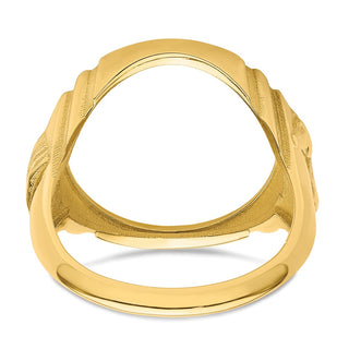 14k Yellow Gold Mens Polished & Diamond-cut Horse Side 16.5mm Coin Bezel Ring - Fits 1/10 oz American Eagle and 1/10 oz Krugerrand