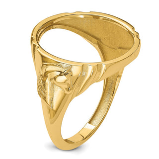 14k Yellow Gold Mens Polished & Diamond-cut Horse Side 16.5mm Coin Bezel Ring - Fits 1/10 oz American Eagle and 1/10 oz Krugerrand
