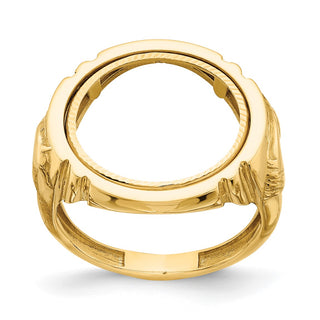 14k Yellow Gold Mens Polished & Diamond-cut Horse Side 16.5mm Coin Bezel Ring - Fits 1/10 oz American Eagle and 1/10 oz Krugerrand