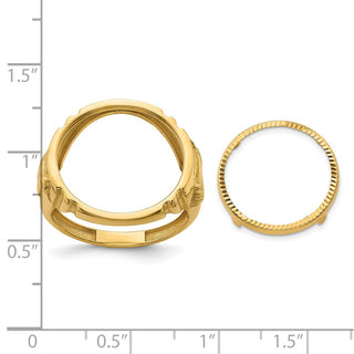 14k Yellow Gold Mens Polished & Diamond-cut Horse Side 16.5mm Coin Bezel Ring - Fits 1/10 oz American Eagle and 1/10 oz Krugerrand