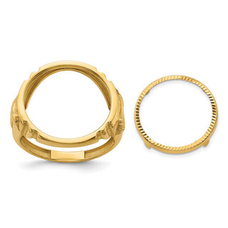 14k Yellow Gold Mens Polished & Diamond-cut Horse Side 16.5mm Coin Bezel Ring - Fits 1/10 oz American Eagle and 1/10 oz Krugerrand