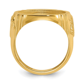 14k Yellow Gold Mens Polished Horse Side 16.5mm Coin Bezel Ring