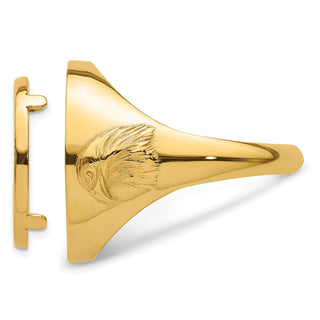 10k Yellow Gold Mens Polished Textured and Diamond-cut with Eagle Sides 16.5mm Coin Bezel Ring - Fits 1/10 oz American Eagle and 1/10 oz Krugerrand