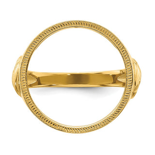 10k Yellow Gold Mens Polished Textured and Diamond-cut with Eagle Sides 16.5mm Coin Bezel Ring - Fits 1/10 oz American Eagle and 1/10 oz Krugerrand