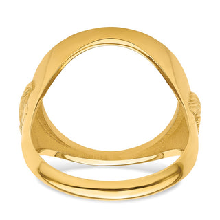 14k Yellow Gold Mens Polished & Diamond-cut Eagle Side 16.5mm Coin Bezel Ring - Fits 1/10 oz American Eagle and 1/10 oz Krugerrand