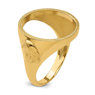 10k Yellow Gold Mens Polished Textured and Diamond-cut with Eagle Sides 16.5mm Coin Bezel Ring - Fits 1/10 oz American Eagle and 1/10 oz Krugerrand