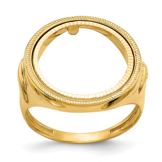 14k Yellow Gold Mens Polished & Diamond-cut Eagle Side 16.5mm Coin Bezel Ring - Fits 1/10 oz American Eagle and 1/10 oz Krugerrand