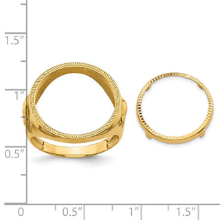 14k Yellow Gold Mens Polished & Diamond-cut Eagle Side 16.5mm Coin Bezel Ring - Fits 1/10 oz American Eagle and 1/10 oz Krugerrand