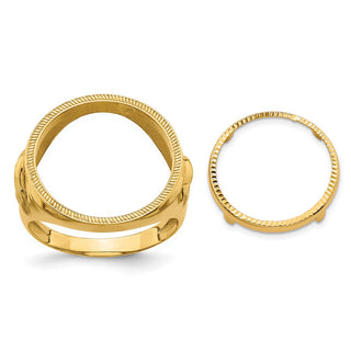 14k Yellow Gold Mens Polished & Diamond-cut Eagle Side 16.5mm Coin Bezel Ring - Fits 1/10 oz American Eagle and 1/10 oz Krugerrand