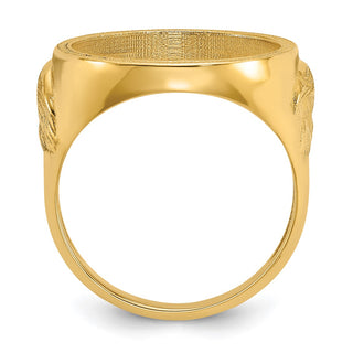 10k Yellow Gold Mens Polished and Textured with Eagle Sides 16.5mm Coin Bezel Ring - Fits 1/10 oz American Eagle and 1/10 oz Krugerrand
