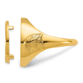 10k Yellow Gold Mens Polished and Textured with Eagle Sides 16.5mm Coin Bezel Ring - Fits 1/10 oz American Eagle and 1/10 oz Krugerrand