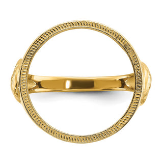 14k Yellow Gold Mens Polished Eagle Side 16.5mm Coin Bezel Ring - Fits 1/10 oz American Eagle and 1/10 oz Krugerrand