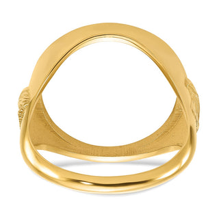 14k Yellow Gold Mens Polished Eagle Side 16.5mm Coin Bezel Ring - Fits 1/10 oz American Eagle and 1/10 oz Krugerrand