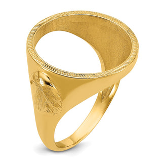 10k Yellow Gold Mens Polished and Textured with Eagle Sides 16.5mm Coin Bezel Ring - Fits 1/10 oz American Eagle and 1/10 oz Krugerrand