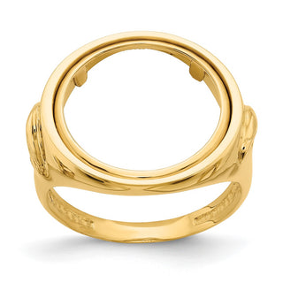 14k Yellow Gold Mens Polished Eagle Side 16.5mm Coin Bezel Ring - Fits 1/10 oz American Eagle and 1/10 oz Krugerrand