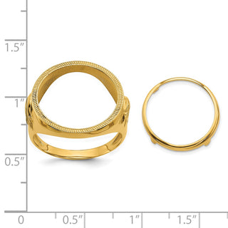 14k Yellow Gold Mens Polished Eagle Side 16.5mm Coin Bezel Ring - Fits 1/10 oz American Eagle and 1/10 oz Krugerrand