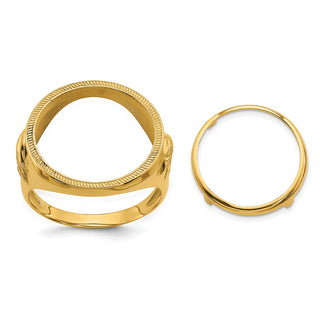 14k Yellow Gold Mens Polished Eagle Side 16.5mm Coin Bezel Ring - Fits 1/10 oz American Eagle and 1/10 oz Krugerrand